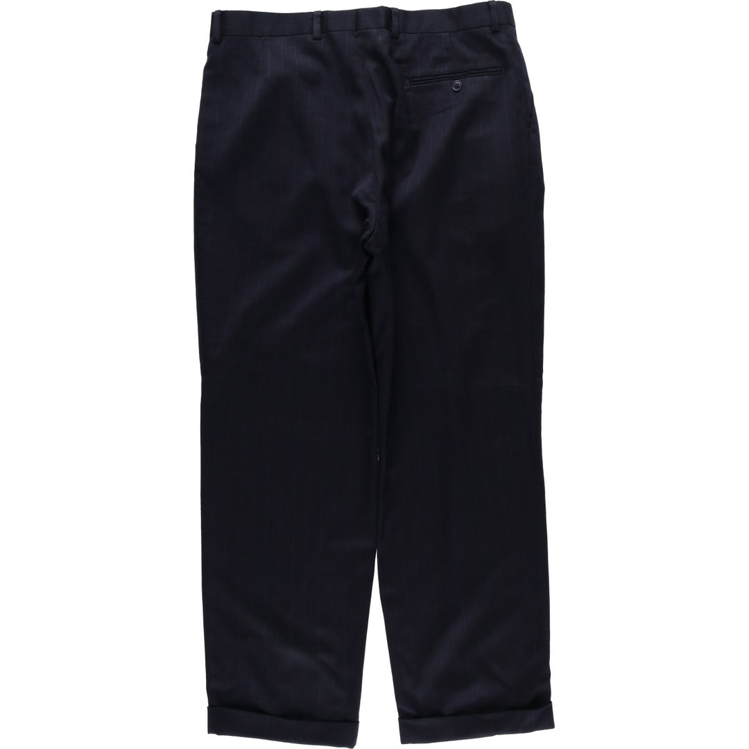 Yves Saint Laurent striped pattern slacks pants, men's size W34 (approx.) wool navy blue type Vintage Second Hand