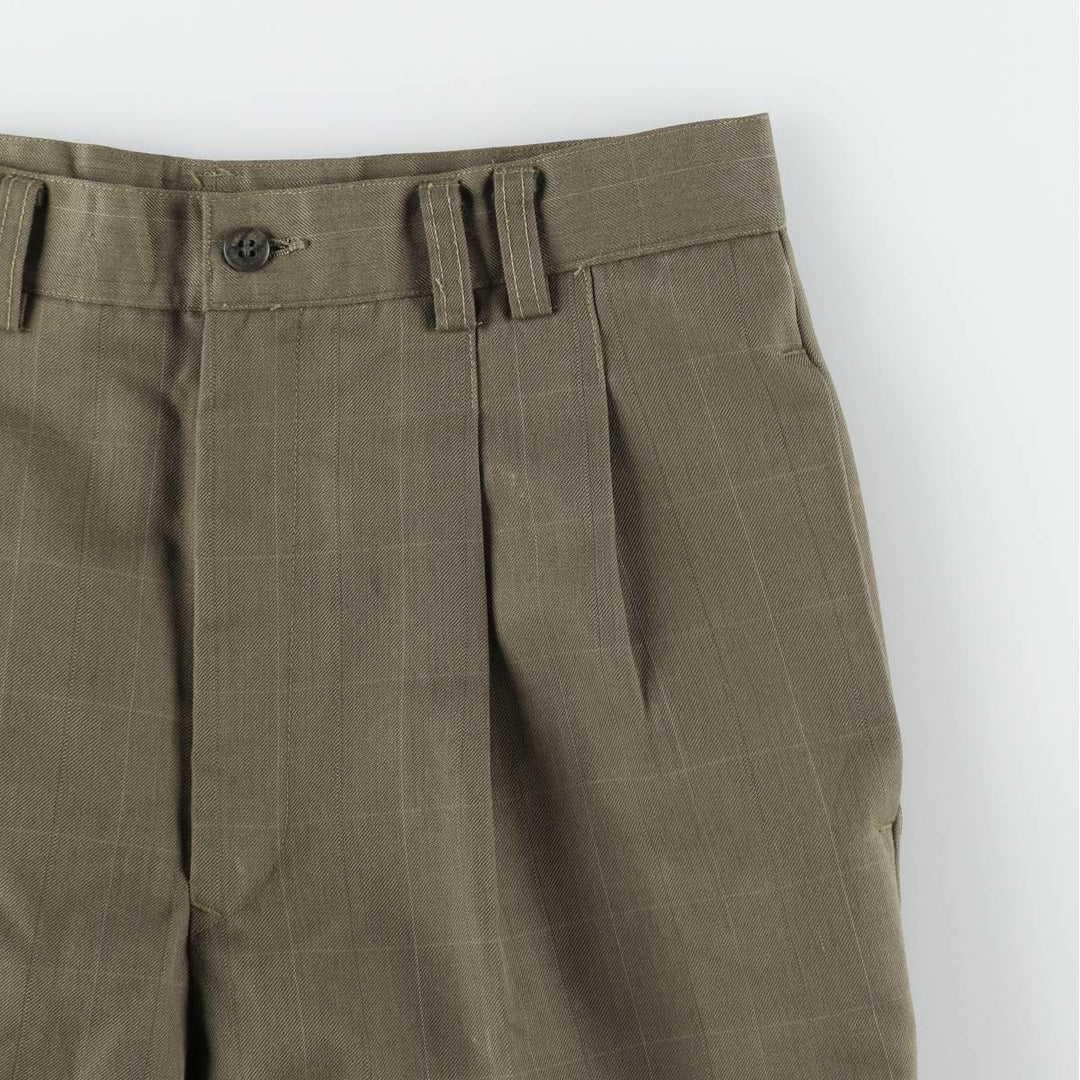 Pierre Cardin Check Pattern Two-Pleat Slacks Pants Men's W29 (approx.) unclear Khaki type Vintage Second Hand
