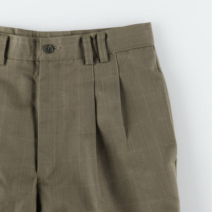 Pierre Cardin Check Pattern Two-Pleat Slacks Pants Men's W29 (approx.) unclear Khaki type Vintage Second Hand