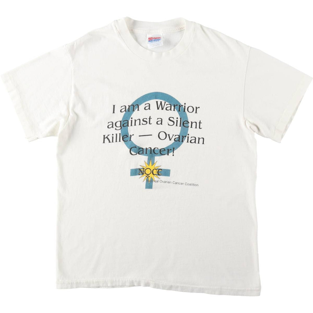 90'S Hanes Heavyweight Message Print T-Shirt Made in USA Men's Medium Vintage cotton white type Vintage Second Hand
