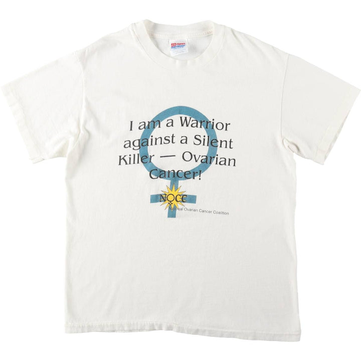 90'S Hanes Heavyweight Message Print T-Shirt Made in USA Men's Medium Vintage cotton white type Vintage Second Hand
