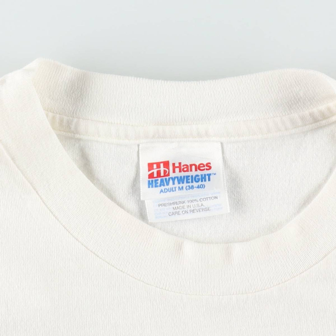 90'S Hanes Heavyweight Message Print T-Shirt Made in USA Men's Medium Vintage cotton white type Vintage Second Hand