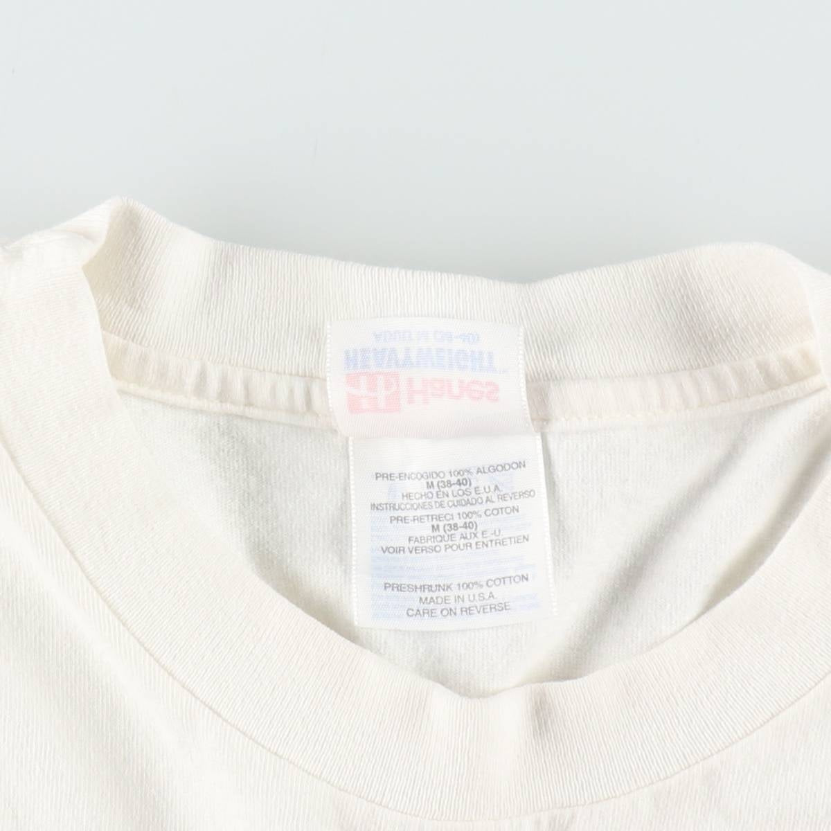 90'S Hanes Heavyweight Message Print T-Shirt Made in USA Men's Medium Vintage cotton white type Vintage Second Hand