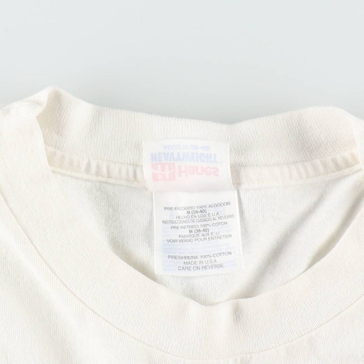 90'S Hanes Heavyweight Message Print T-Shirt Made in USA Men's Medium Vintage cotton white type Vintage Second Hand