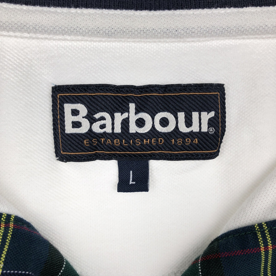 Barbour Short-Sleeve Polo Shirt, Men's Size L (approx.) cotton white type Vintage Second Hand