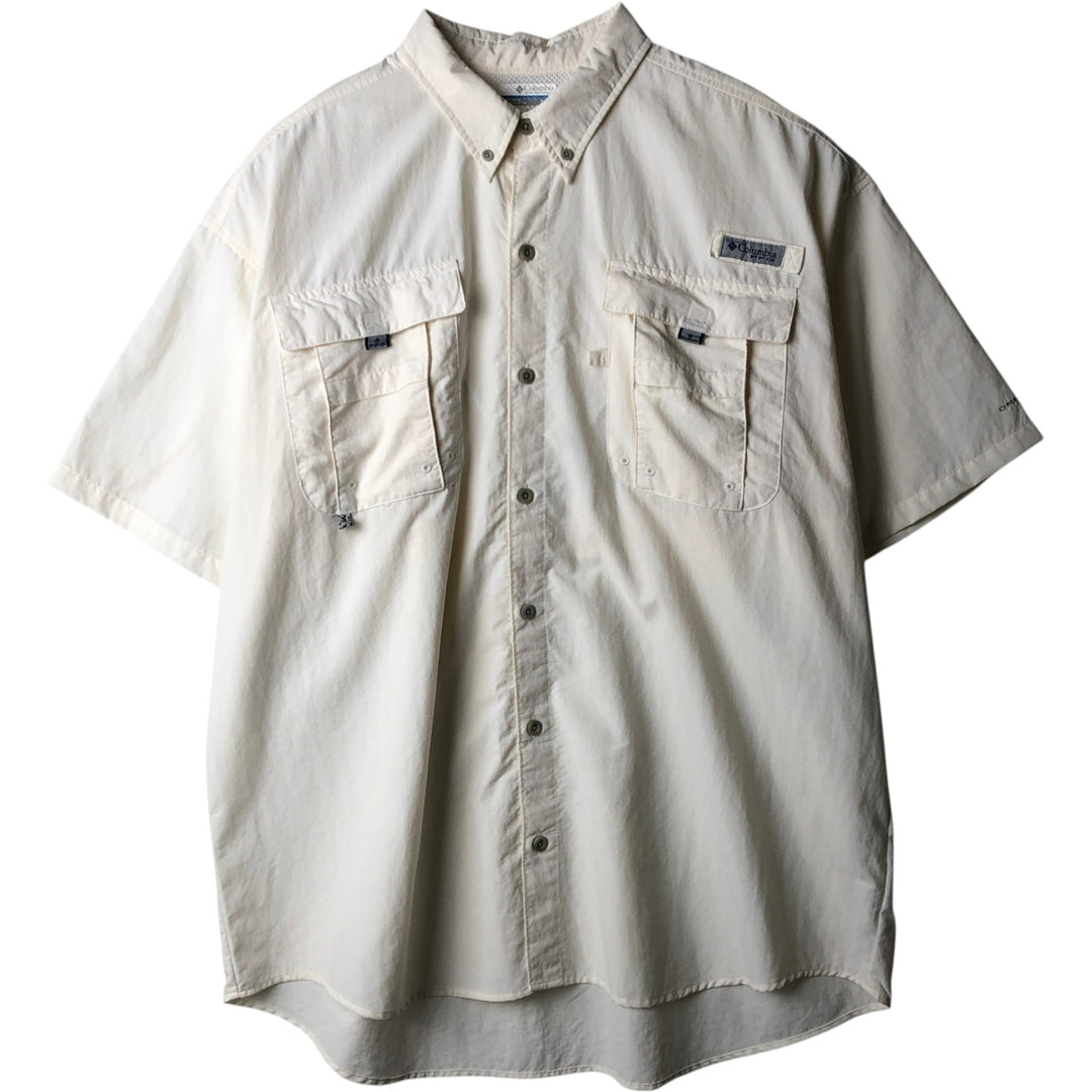 Columbia PFG OMNI-SHADE Omni-Shade Button-Down Short Sleeve Fishing Shirt Men's XL Nylon ivory Vintage Second Hand