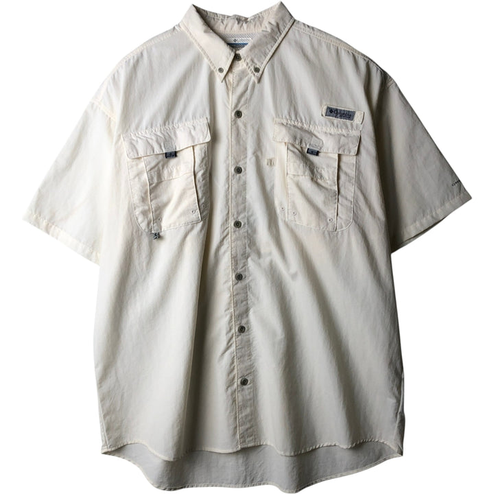 Columbia PFG OMNI-SHADE Omni-Shade Button-Down Short Sleeve Fishing Shirt Men's XL Nylon ivory Vintage Second Hand