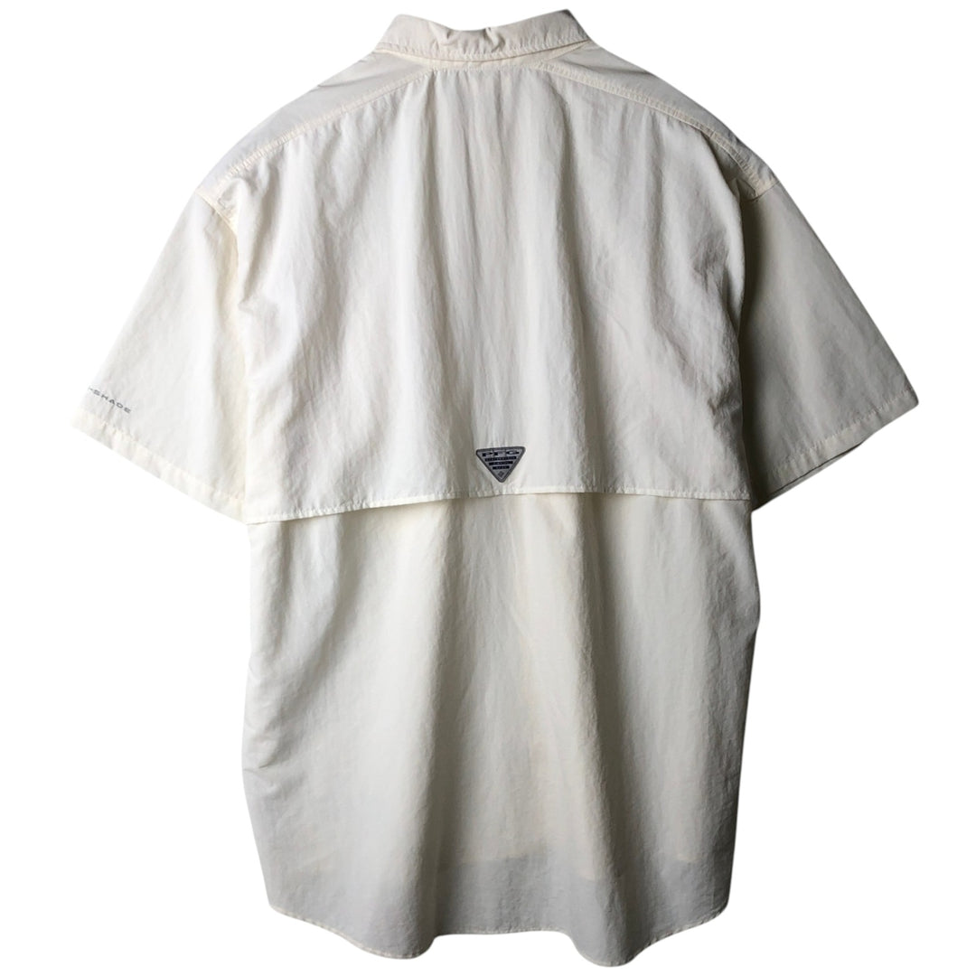 Columbia PFG OMNI-SHADE Omni-Shade Button-Down Short Sleeve Fishing Shirt Men's XL Nylon ivory Vintage Second Hand