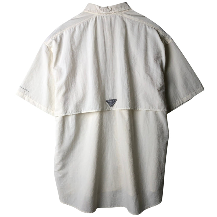 Columbia PFG OMNI-SHADE Omni-Shade Button-Down Short Sleeve Fishing Shirt Men's XL Nylon ivory Vintage Second Hand