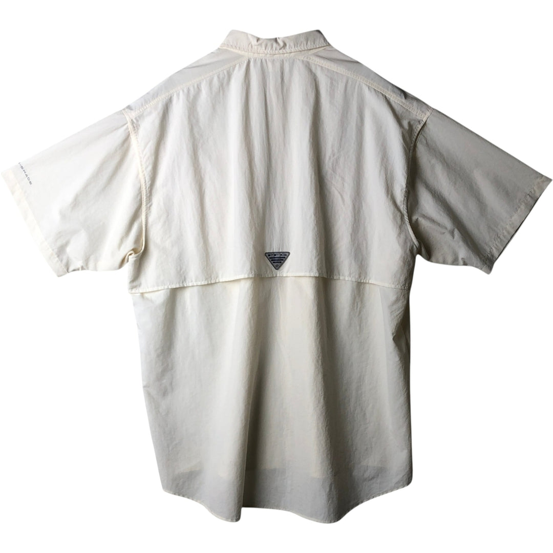 Columbia PFG OMNI-SHADE Omni-Shade Button-Down Short Sleeve Fishing Shirt Men's XL Nylon ivory Vintage Second Hand