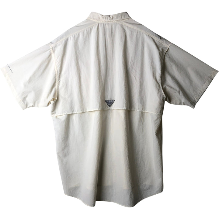 Columbia PFG OMNI-SHADE Omni-Shade Button-Down Short Sleeve Fishing Shirt Men's XL Nylon ivory Vintage Second Hand