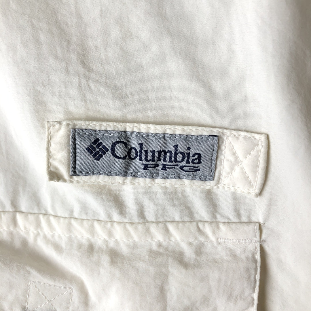 Columbia PFG OMNI-SHADE Omni-Shade Button-Down Short Sleeve Fishing Shirt Men's XL Nylon ivory Vintage Second Hand