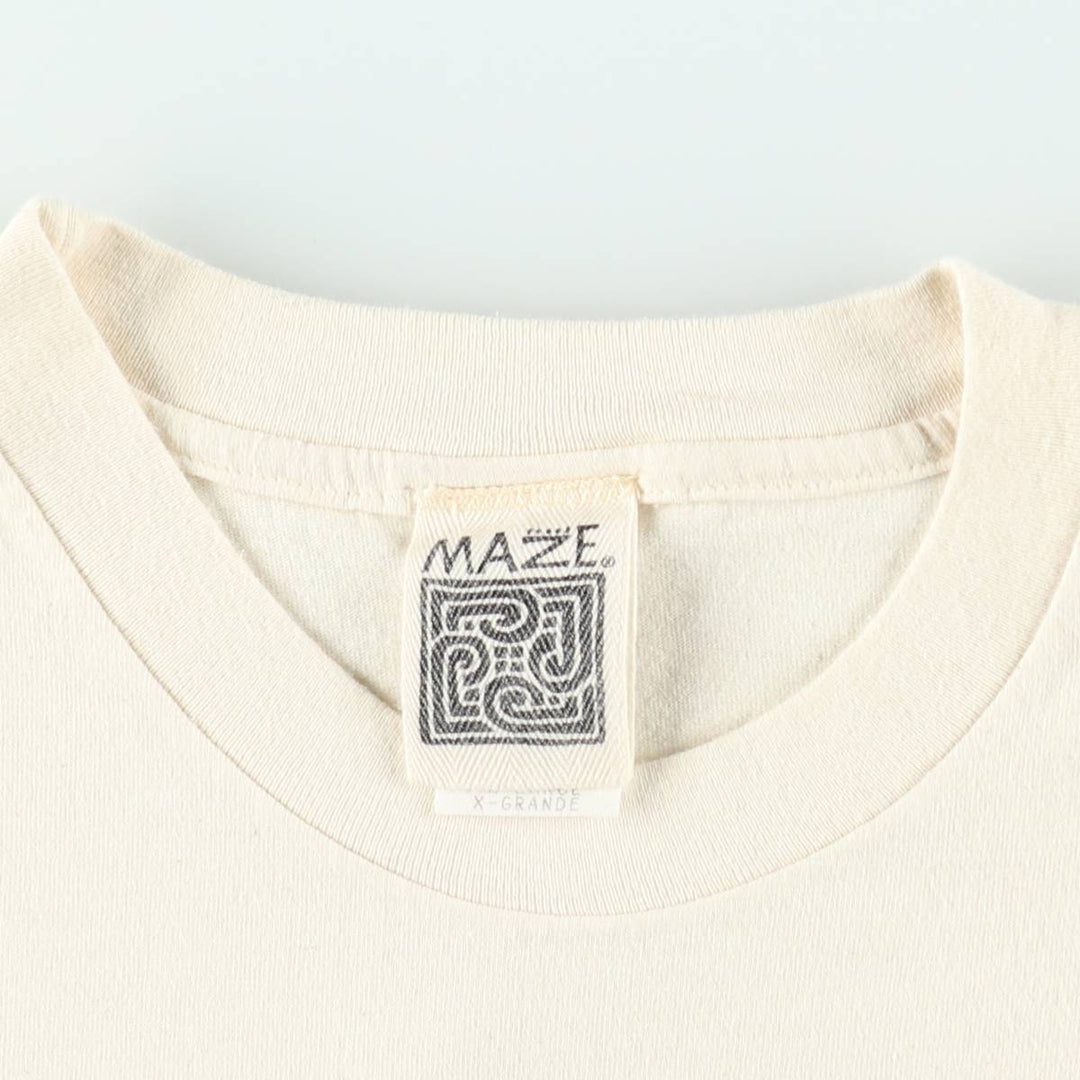 Vintage 90'S MAZE print T-shirt, men's size XL cotton Beige type Vintage Second Hand