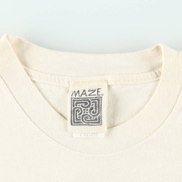 Vintage 90'S MAZE print T-shirt, men's size XL cotton Beige type Vintage Second Hand