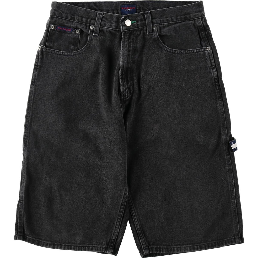 1990'S Tommy Hilfiger Black Denim Painter Shorts, Men's Size W31 (approx.), Vintage cotton black type Vintage Second Hand