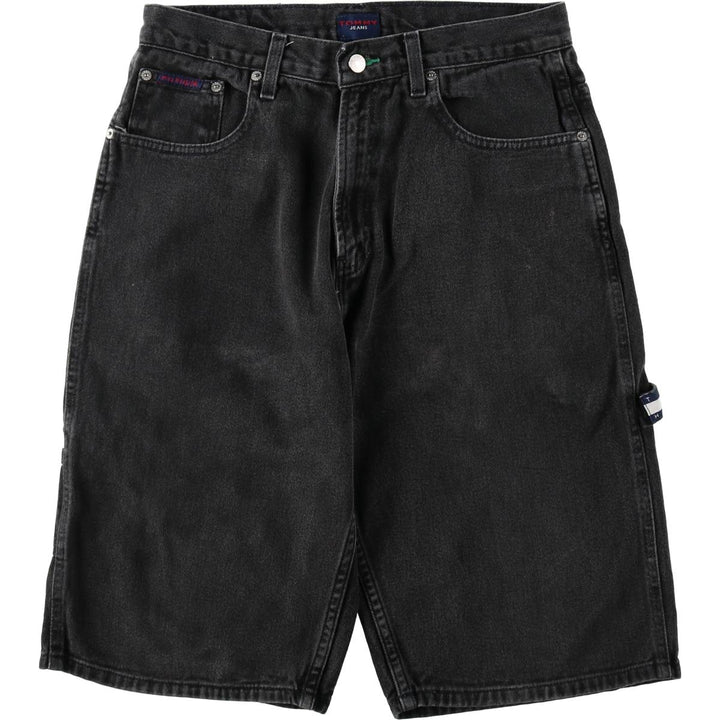 1990'S Tommy Hilfiger Black Denim Painter Shorts, Men's Size W31 (approx.), Vintage cotton black type Vintage Second Hand