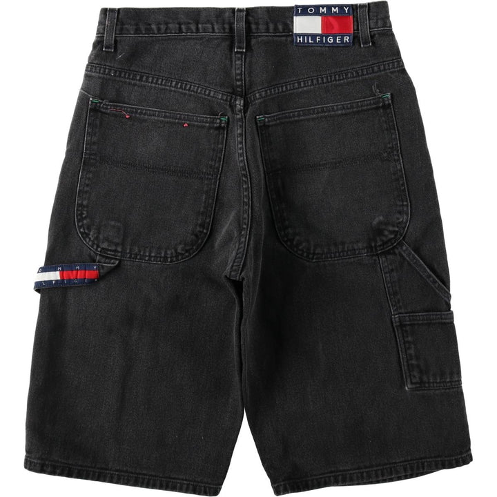 1990'S Tommy Hilfiger Black Denim Painter Shorts, Men's Size W31 (approx.), Vintage cotton black type Vintage Second Hand