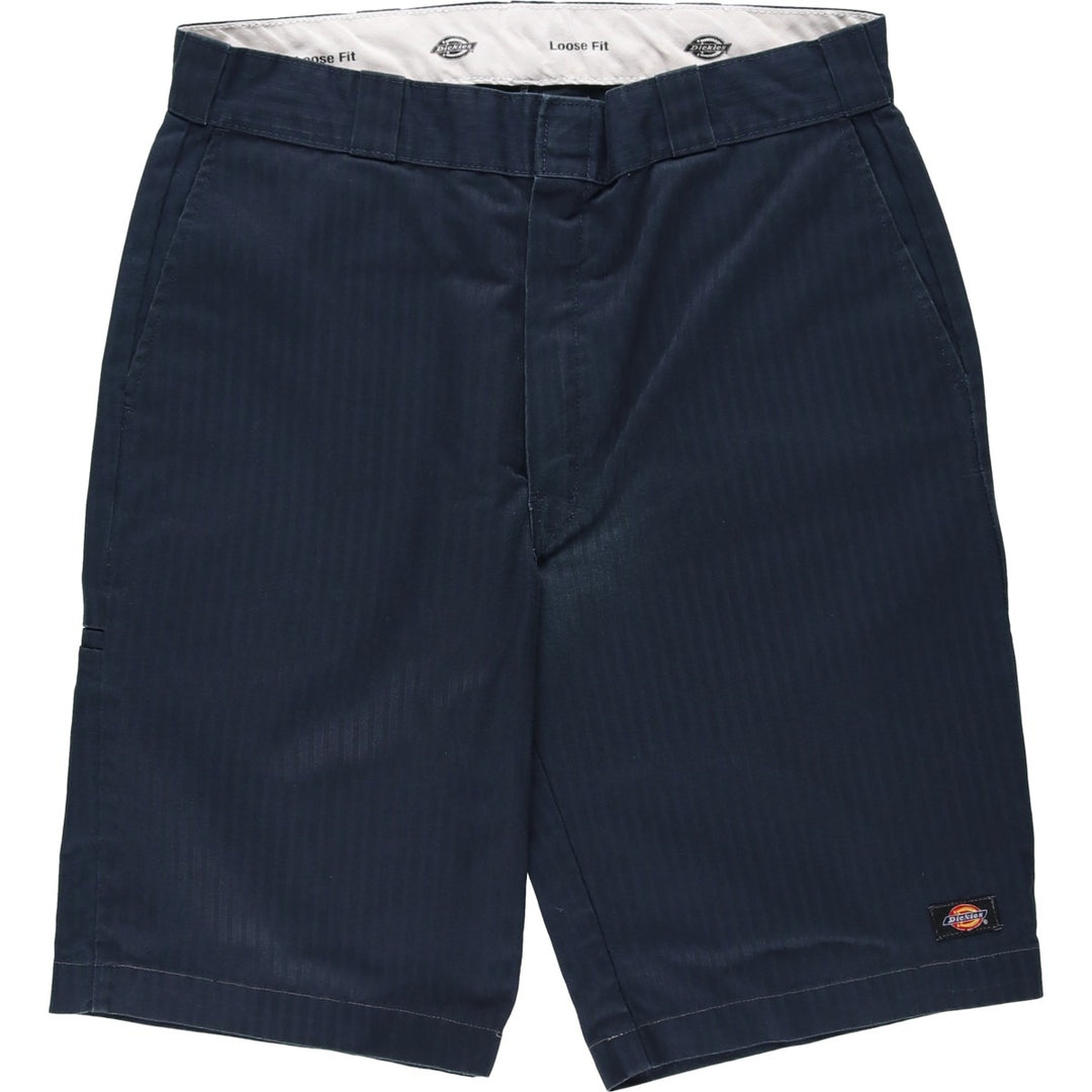 Dickies Loose Fit Stripe Pattern Work Shorts (Men's W34 equivalent) polyester navy blue type Vintage Second Hand