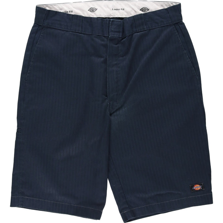 Dickies Loose Fit Stripe Pattern Work Shorts (Men's W34 equivalent) polyester navy blue type Vintage Second Hand