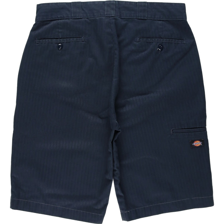 Dickies Loose Fit Stripe Pattern Work Shorts (Men's W34 equivalent) polyester navy blue type Vintage Second Hand