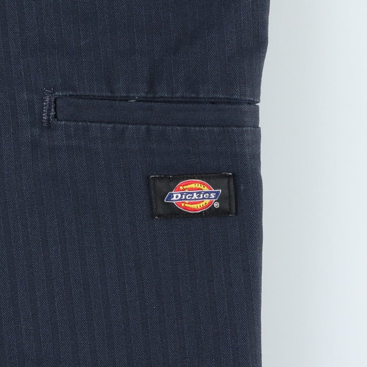 Dickies Loose Fit Stripe Pattern Work Shorts (Men's W34 equivalent) polyester navy blue type Vintage Second Hand