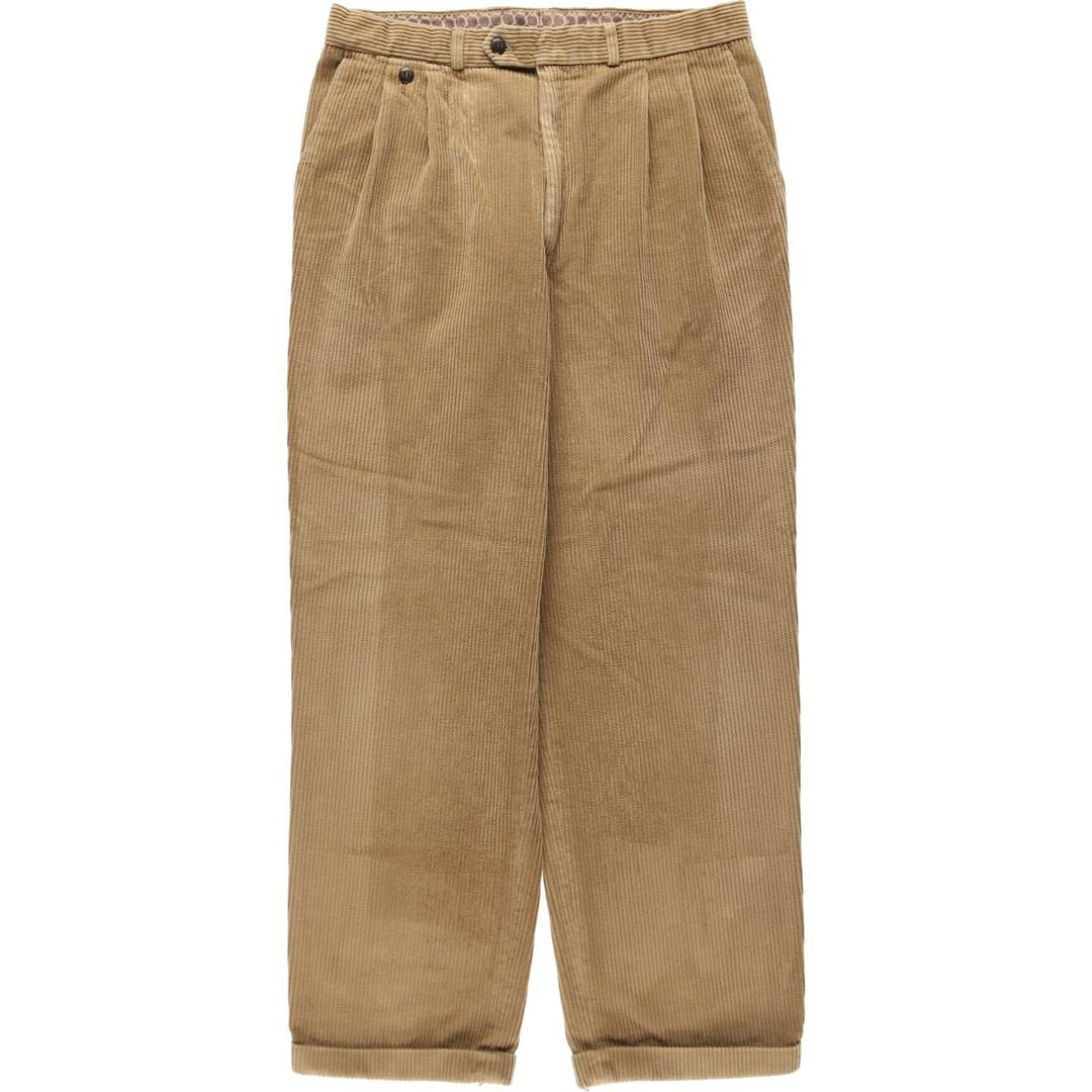 St.Michael two-pleat corduroy trousers, made in England, men's size W34 (approx.) cotton beige type brown Vintage Second Hand