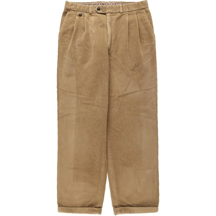 St.Michael two-pleat corduroy trousers, made in England, men's size W34 (approx.) cotton beige type brown Vintage Second Hand