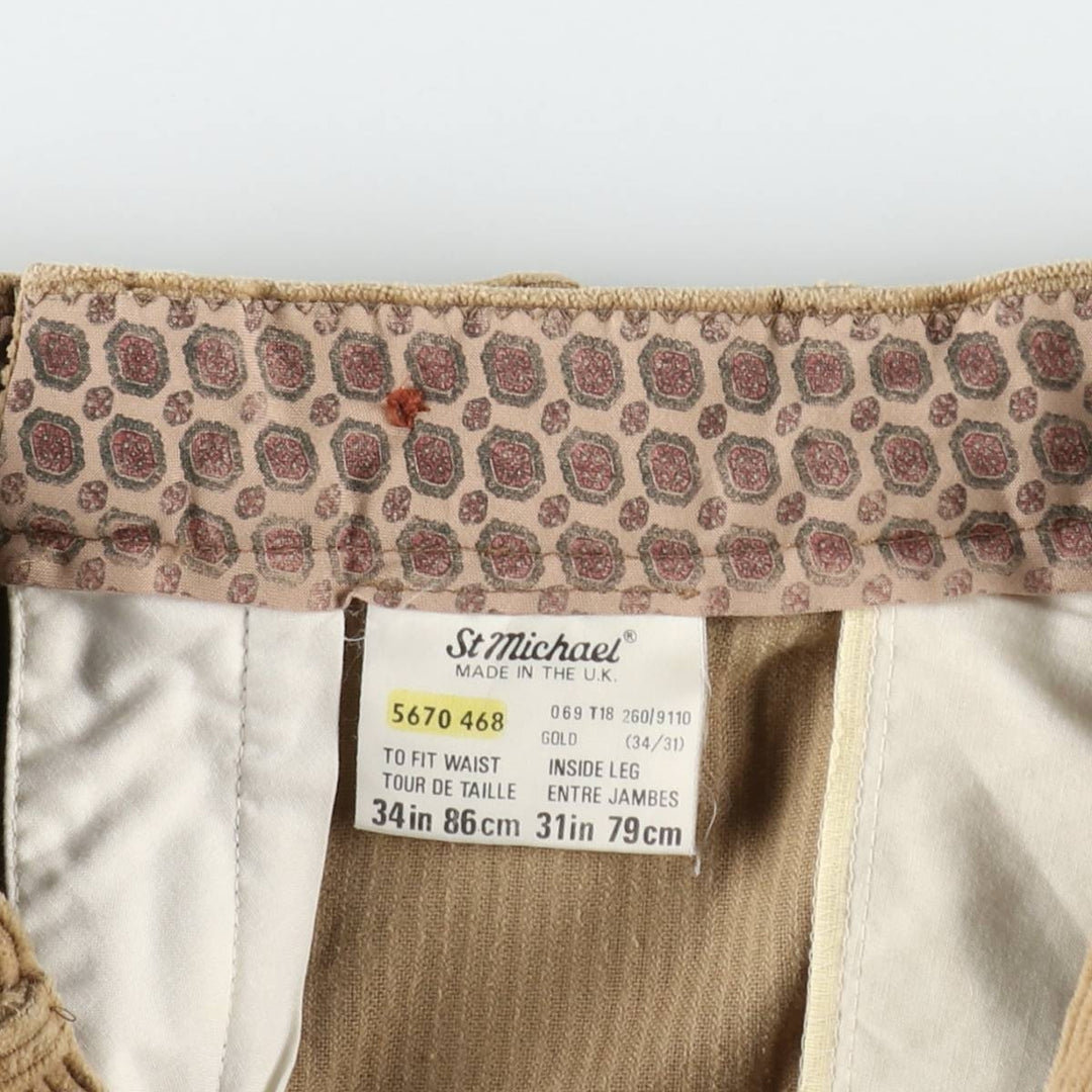 St.Michael two-pleat corduroy trousers, made in England, men's size W34 (approx.) cotton beige type brown Vintage Second Hand