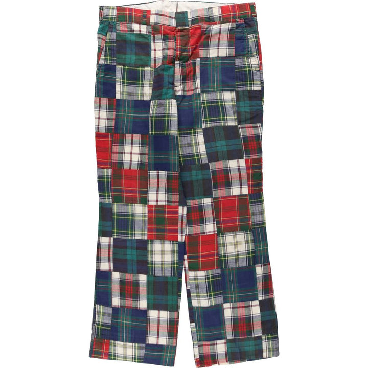 MORVILLE Check Pattern Patchwork Slacks Pants Men's W35 (approx.) Vintage unclear red type Vintage Second Hand