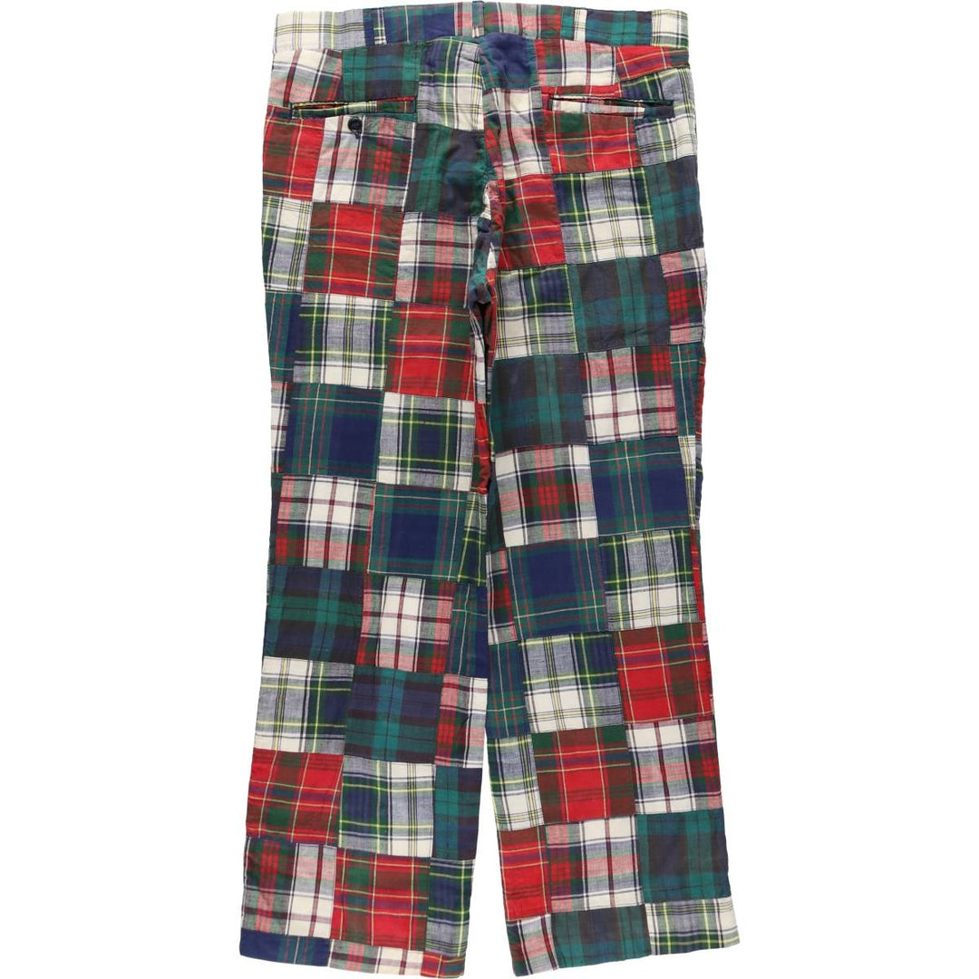 MORVILLE Check Pattern Patchwork Slacks Pants Men's W35 (approx.) Vintage unclear red type Vintage Second Hand