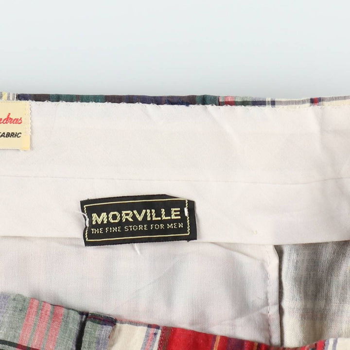 MORVILLE Check Pattern Patchwork Slacks Pants Men's W35 (approx.) Vintage unclear red type Vintage Second Hand