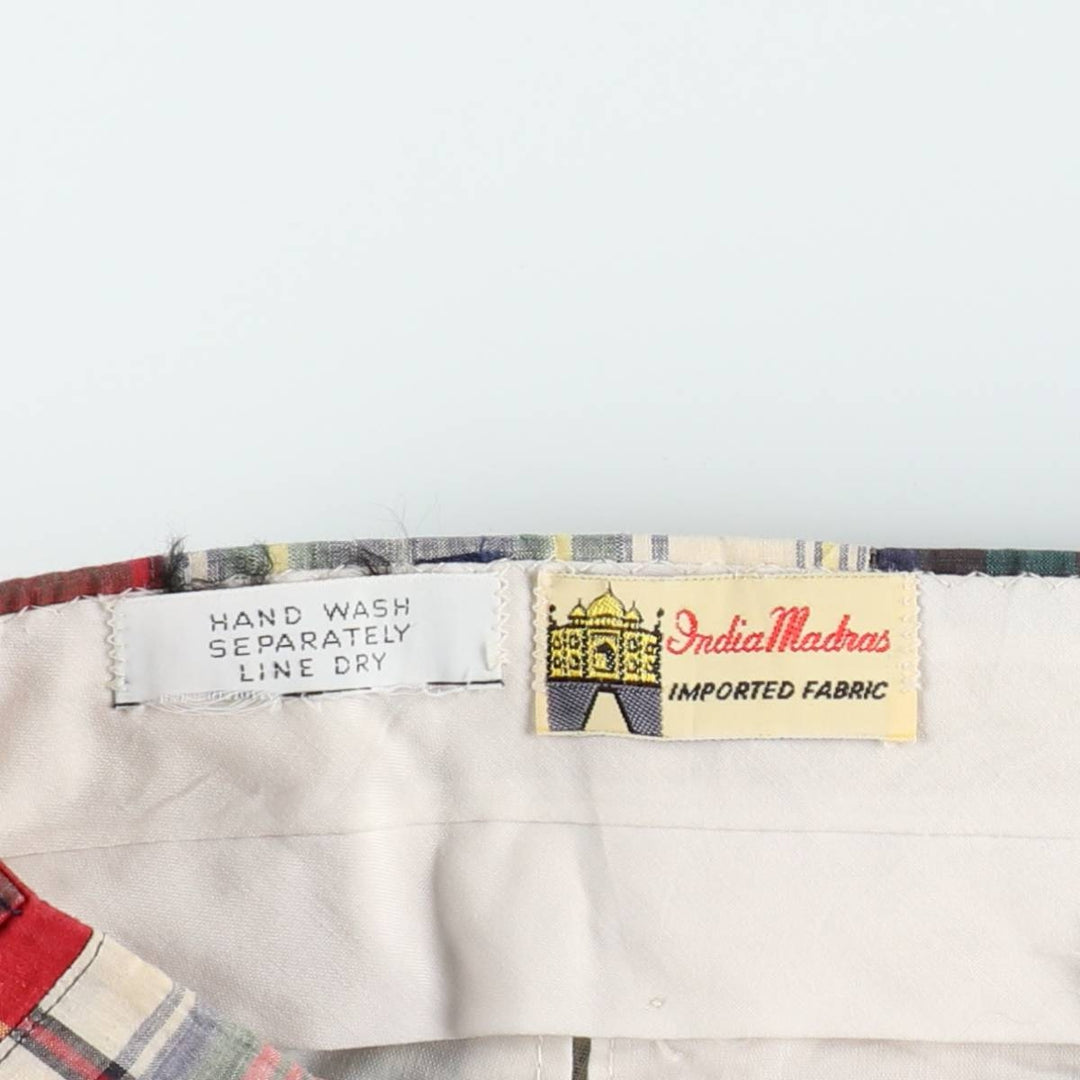 MORVILLE Check Pattern Patchwork Slacks Pants Men's W35 (approx.) Vintage unclear red type Vintage Second Hand