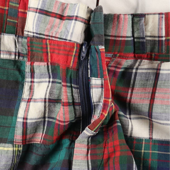 MORVILLE Check Pattern Patchwork Slacks Pants Men's W35 (approx.) Vintage unclear red type Vintage Second Hand