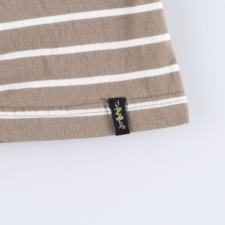 TARA Border Pattern Half-Button 3/4 Sleeve Long T-Shirt (Women's XL equivalent) unclear beige type brown Vintage Second Hand