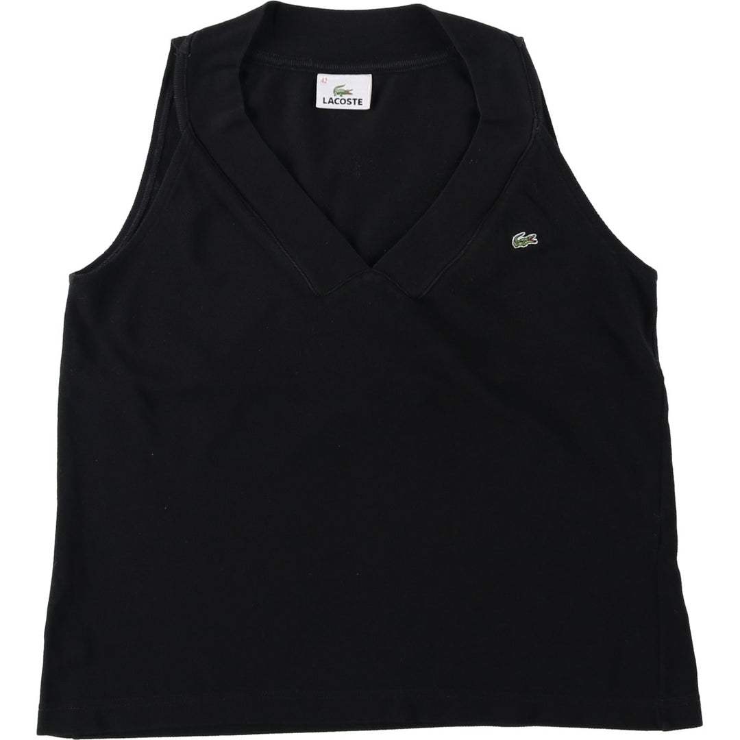 Lacoste V-neck pique tank top, women's size S (approx.) cotton black type Vintage Second Hand