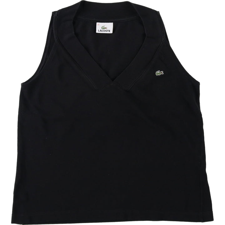 Lacoste V-neck pique tank top, women's size S (approx.) cotton black type Vintage Second Hand