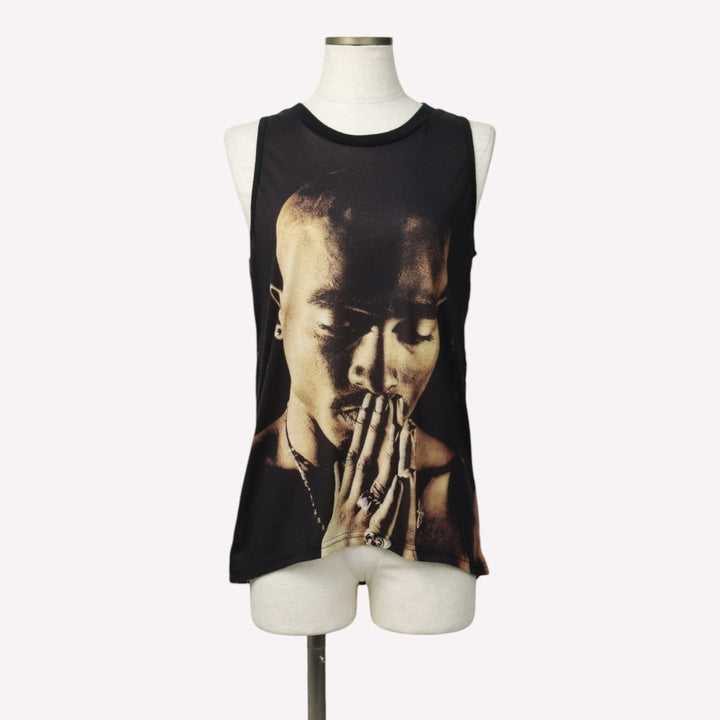2pac Large Print Tank Top, Women's Size L (approx.) polyester black type Vintage Second Hand