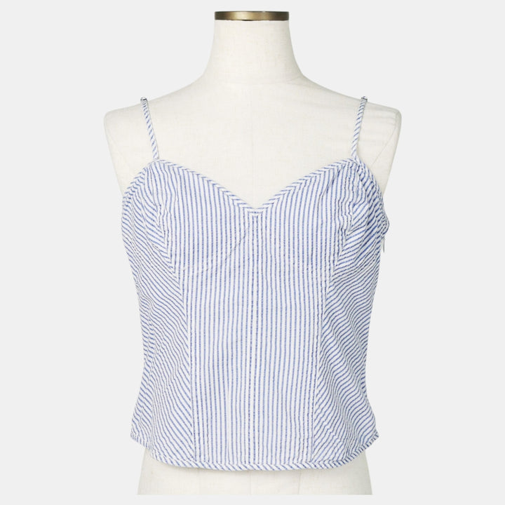 2000'S Ralph Lauren RUGBY Stripe Pattern Cropped Seersucker Bustier, Women's Size M (approx.) cotton white type Vintage Second Hand