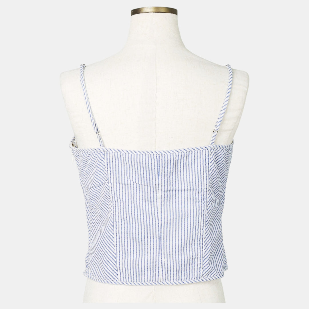 2000'S Ralph Lauren RUGBY Stripe Pattern Cropped Seersucker Bustier, Women's Size M (approx.) cotton white type Vintage Second Hand