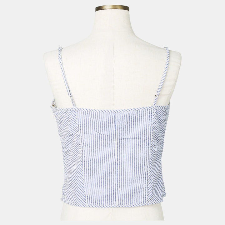2000'S Ralph Lauren RUGBY Stripe Pattern Cropped Seersucker Bustier, Women's Size M (approx.) cotton white type Vintage Second Hand