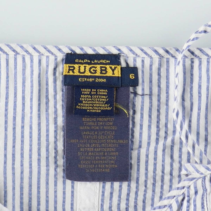 2000'S Ralph Lauren RUGBY Stripe Pattern Cropped Seersucker Bustier, Women's Size M (approx.) cotton white type Vintage Second Hand