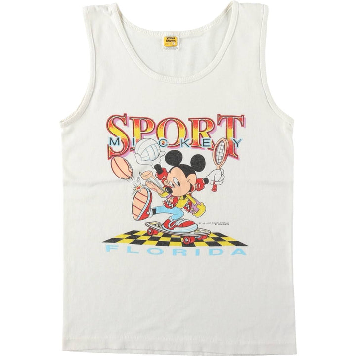 70s-80'S Velva Sheen Mickey Mouse Character Tank Top, Made in USA, Women's Size S (approx.), Vintage cotton white type Vintage Second Hand