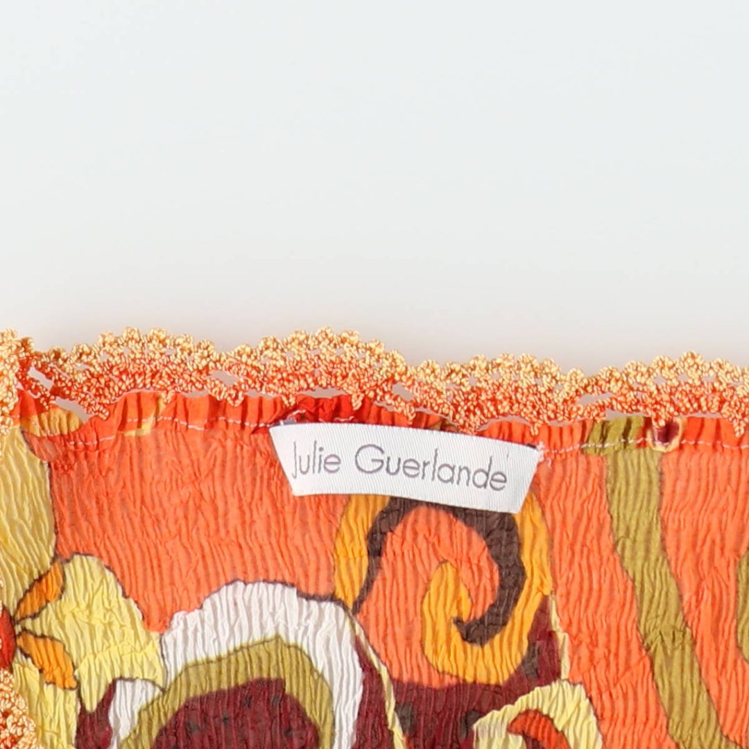 JULIE GUERLANDE All-over print V-neck randomly pleated tank top, women's size L equivalent. polyester orange type Vintage Second Hand
