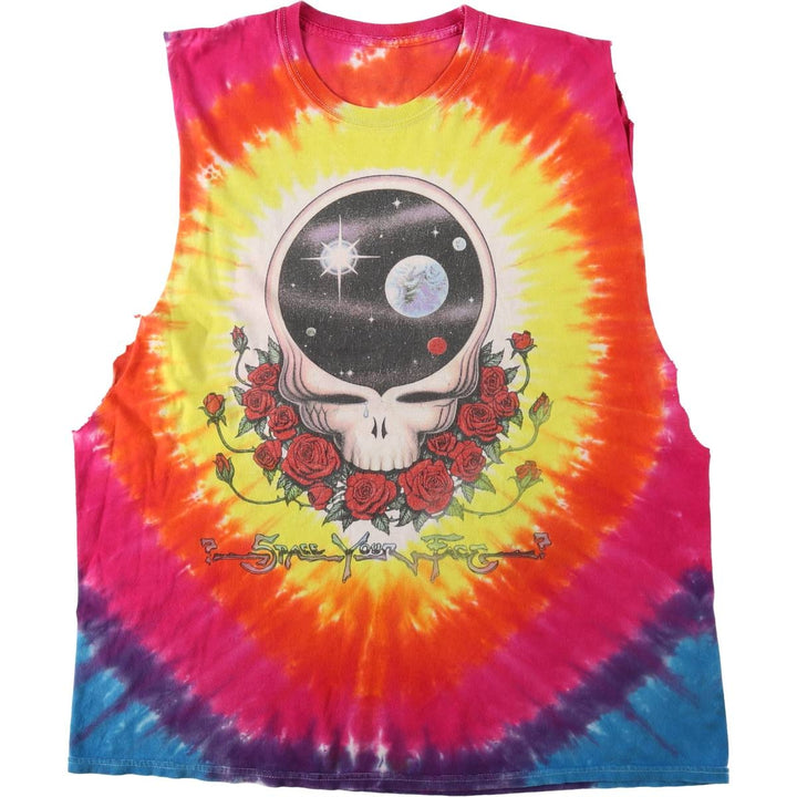 GRATEFUL DEAD Tie-Dye Pattern Cut-Off Tank Top (Women's Size XL) unclear yellow type Vintage Second Hand