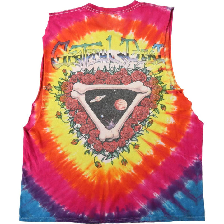 GRATEFUL DEAD Tie-Dye Pattern Cut-Off Tank Top (Women's Size XL) unclear yellow type Vintage Second Hand