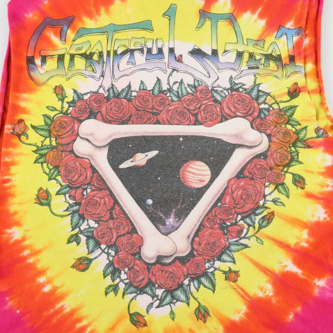 GRATEFUL DEAD Tie-Dye Pattern Cut-Off Tank Top (Women's Size XL) unclear yellow type Vintage Second Hand