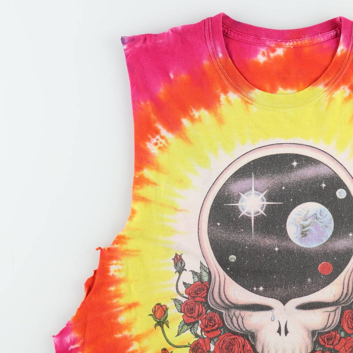 GRATEFUL DEAD Tie-Dye Pattern Cut-Off Tank Top (Women's Size XL) unclear yellow type Vintage Second Hand