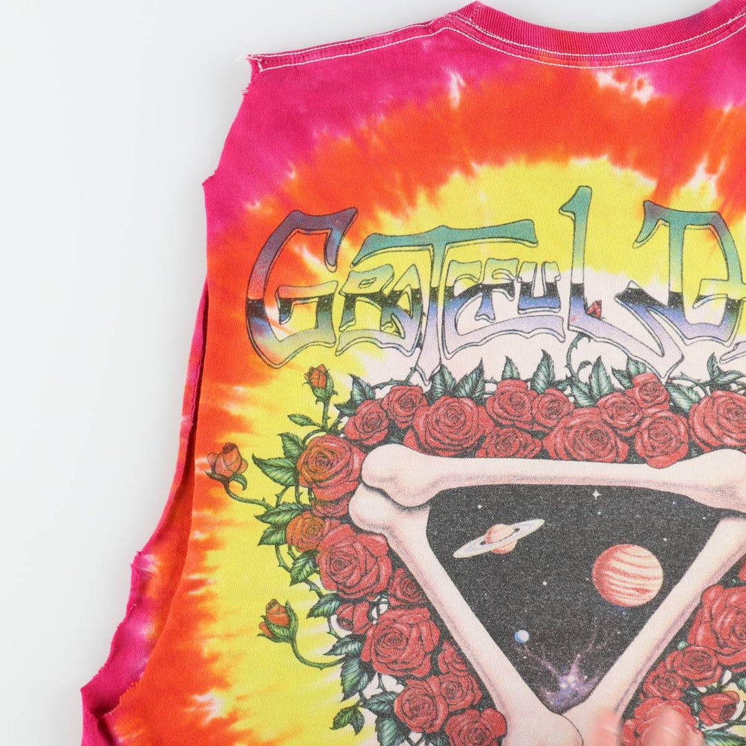 GRATEFUL DEAD Tie-Dye Pattern Cut-Off Tank Top (Women's Size XL) unclear yellow type Vintage Second Hand