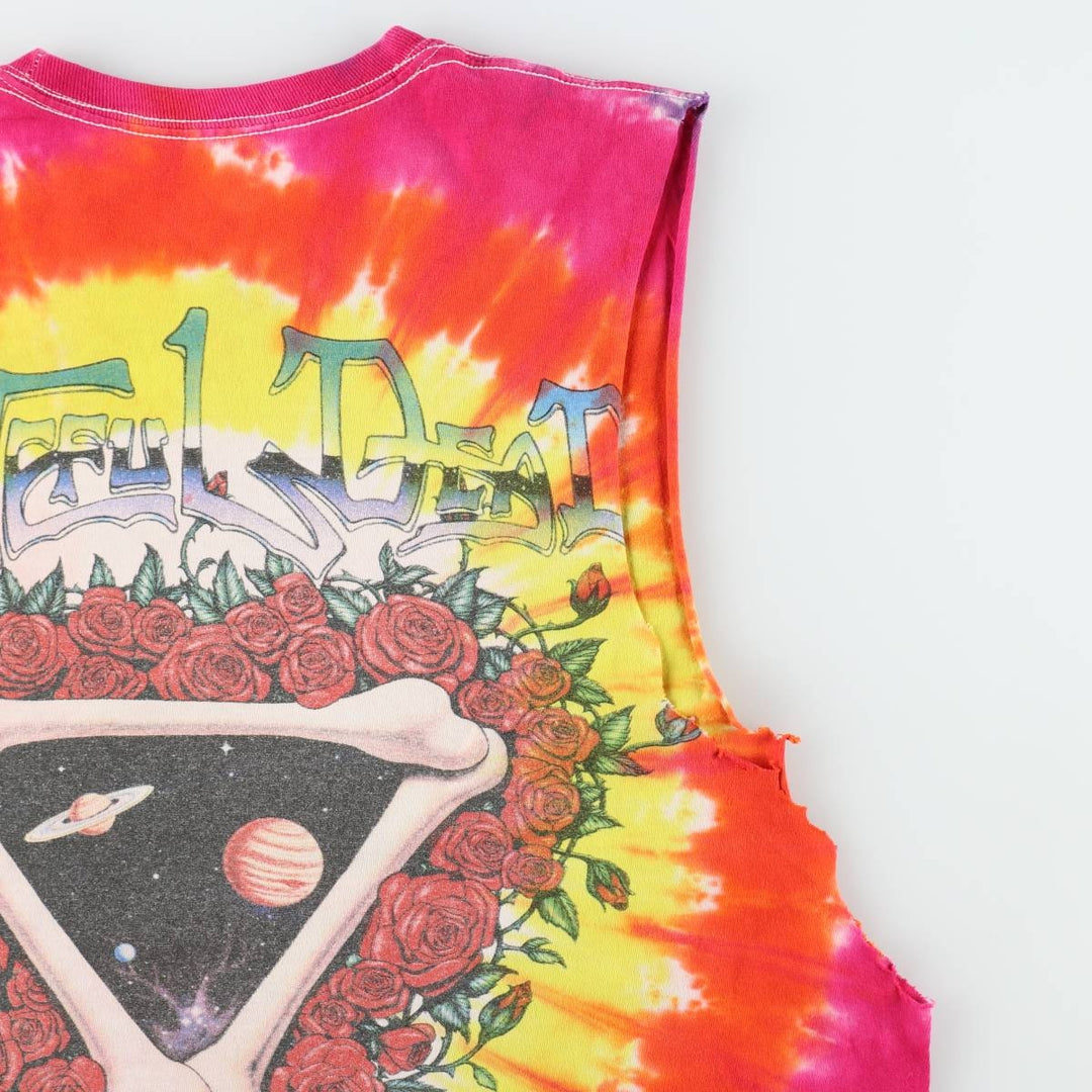 GRATEFUL DEAD Tie-Dye Pattern Cut-Off Tank Top (Women's Size XL) unclear yellow type Vintage Second Hand
