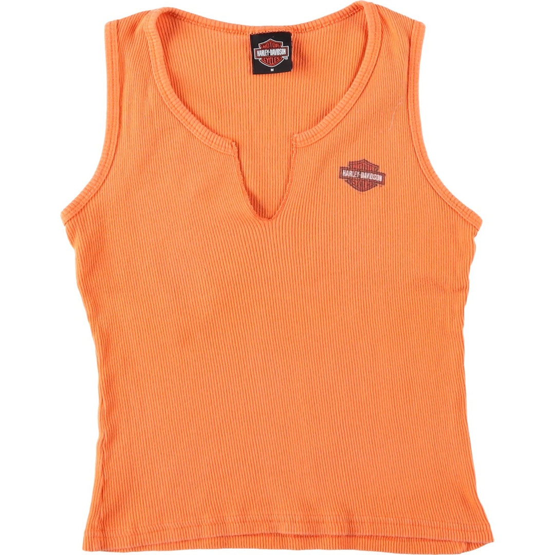 2000'S Harley-Davidson Slit Neck Motorcycle Tank Top, Made in USA, Women's Size M (approx.) cotton orange type Vintage Second Hand